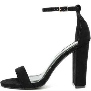 Black suede ankle strap heel